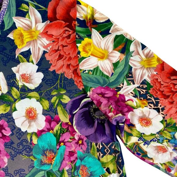 Johnny Was Sz M Sunrise Favorite Top Floral Hummingbird Colorful Bright Bamboo - Picture 8 of 16